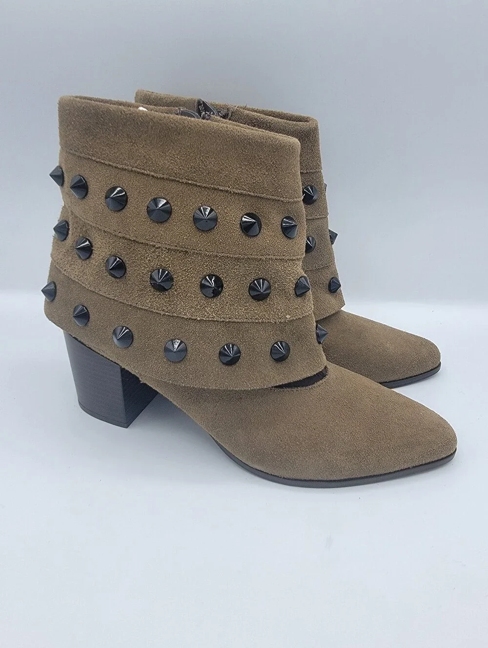 FerrucciStudded Suede Ankle Boots - Olive Taupe